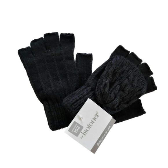 Isotoner Fingerless Flip Top Women's Knit Gloves For Texting, Mitten Cover New - Picture 1 of 4